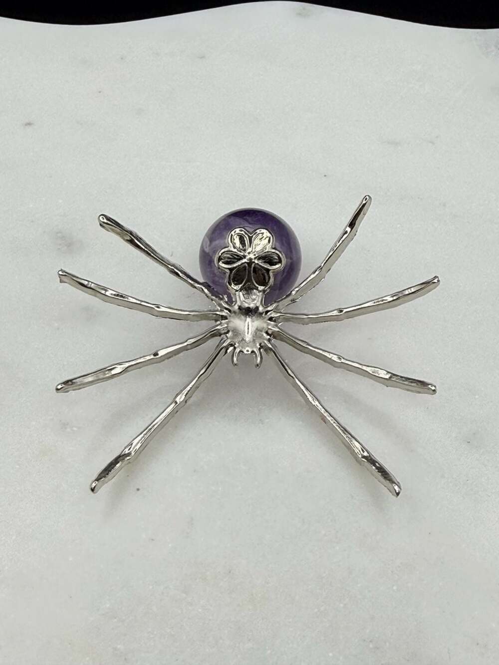 Amethyst Crystal Sphere Silver Metal Small Spider Figurine - Picture 3 of 4